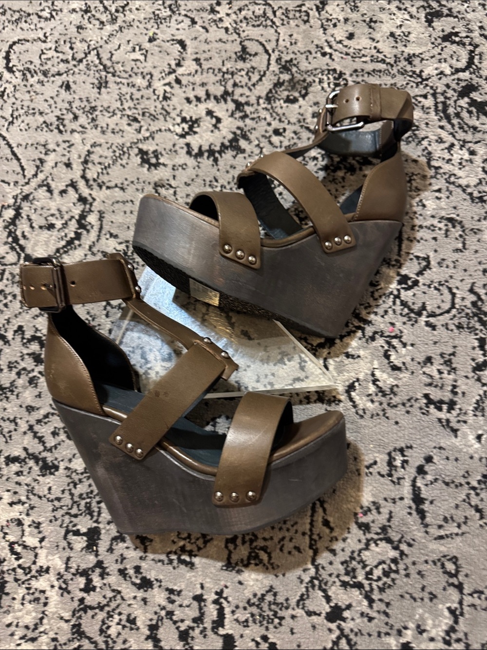 AllSaints Brown Platform Ankle-Strap Wedge Sandals